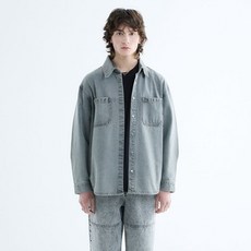 랩101 남성용 스톤 워시 데님 오버핏 셔켓