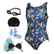 aquatica 女款室內泳衣 AQA1653 + 一般泳鏡 + 內衣胸墊 + 矽膠泳帽 + 矽膠耳塞 + 透明收納袋組合