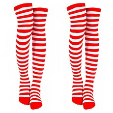 聖誕配色膝上襪, 紅色條紋, 2個