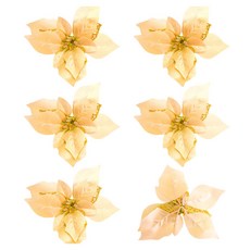 聖誕樹裝飾聖誕紅花, 金色, 6個