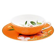 Raynaud Limoges Tresor 茶杯與茶托套組, 1套, Flori 橘色