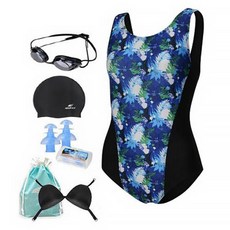 aquatica 女用室內泳衣 + 選手用泳鏡 + 矽膠泳帽 + 矽膠耳塞 + 內襯胸墊 + 防水袋組合 AQA1472