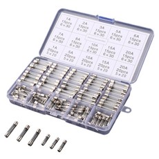 오토크루 자동차 유리관 퓨즈 니켈도금 1-20A 250p 세트 20mm 30mm AC-TL93, 1세트 1세트