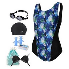 aquatica 女性室內泳裝 AQA1472 + 一般泳鏡 + 泳帽 + 矽膠耳塞 + 胸墊 + 透明收納袋組合