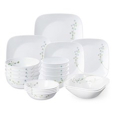 Corelle Brands 康寧餐具 Green Delight 韓式方形家用4人餐具組 18p, 混合色, 1套, 飯碗 4p + 湯碗 4p + 小碟子 4p + 小方盤 2p + 中方盤 1p + 大方盤 1p + 中型沙拉碗 2p