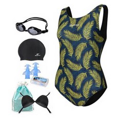 aquatica 女款室內泳衣 AQA1475 + 一般泳鏡 + 矽膠泳帽 + 矽膠耳塞 + 胸墊 + 收納袋組合