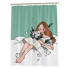 Maket Gamseong 歐式手繪防水浴簾, 棉花少女, 1個