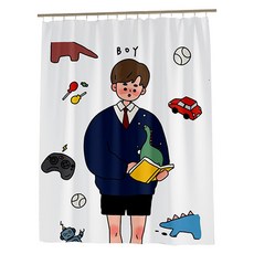 마켓감성 유러피언 드로잉 방수 샤워커튼, 보이토이, 1개