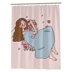 마켓감성 유러피언 드로잉 방수 샤워커튼, 꽃밭소녀, 1개