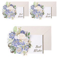 Maket Gamseong 水彩花卉賀卡, 3個, 藍色