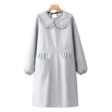 特別商店 可愛荷葉邊多功能防水圍裙 荷葉邊領長袖, 灰色