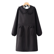 特別商店 可愛荷葉邊多功能防水圍裙 荷葉邊領長袖, 黑色