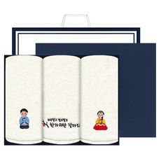 Countess Mara 松月毛巾 中秋節 韓服刺繡 飯店毛巾 150g 30支棉紗 3入 + 禮物盒組 + 提袋, 1套, 隨機出貨(毛巾)