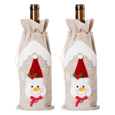 Stupid 聖誕節亞麻酒瓶束口袋, 雪人, 2個