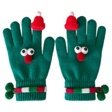 黑色樹聖誕可愛手套, 綠色, 1個