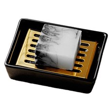 Monde Spot 陶瓷金色排水飯店三溫暖浴室肥皂架 YY57274, 黑色, 1個