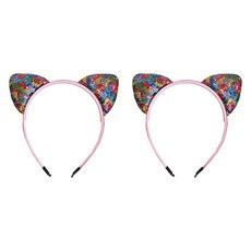 gelluna 閃亮迷你亮片貓耳運動會派對遊樂園髮箍 H-55, 2個, 彩虹色