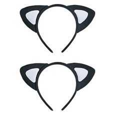 젤루나 포인트 고양이 귀 운동회 파티 놀이동산 머리띠 LH-58, 블랙 화이트, 2개