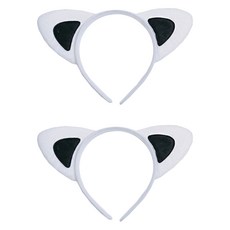 젤루나 포인트 고양이 귀 운동회 파티 놀이동산 머리띠 LH-58, 화이트 블랙, 2개