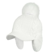 lupeo 女士冬季保暖安哥拉針織狐狸毛球耳罩高爾夫球帽, 白色, 1個