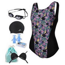 aquatica 女款室內泳衣 AQA1473 + 專業泳鏡 + 泳帽 + 矽膠耳塞 + 胸墊 + 透明收納袋 套組