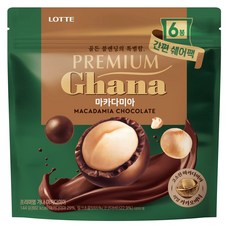 LOTTE 樂天 Ghana 加納 優質迦納夏威夷果巧克力球分享包 6包入, 144g, 1袋