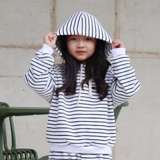 Playmall 兒童橫條紋刷毛連帽T恤