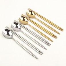 Mont Blanc Royal Diamant 4人韓式餐具組, 銀色, 金色, 湯匙 2種 x 4p + 筷子 2種 x 4p, 1套