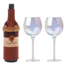 inbloom 聖誕節紅酒針織套 魯道夫 + 全息香檳杯 530ml 2入組, 1套