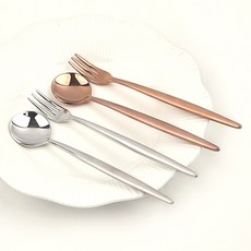 Bogen 蒙布朗 皇家鑽石餐具 2人份下午茶組 銀色 玫瑰金, 1套, 銀色茶匙 1p + 銀色茶叉 1p + 玫瑰金茶匙 1p + 玫瑰金茶叉 1p