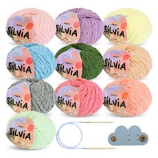 Knitt Silvia 50g 編織線 10種 + 5mm輪針 + 連接線固定器 套組, A 粉彩色, 1套