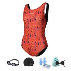 aquatica 女款室內泳衣 AQA1477 +一般泳鏡 +矽膠泳帽 +矽膠耳塞 +胸墊 +收納袋組合