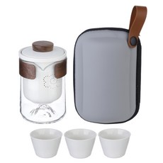 플라라 휴대용 찻잔 + 파우치 세트, 화이트, 1세트, 공도배 + 거름망 + 찻잔 3p + 파우치