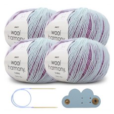 니뜨 울하모니 뜨개실 50g x 4p + 줄바늘 4mm + 케이블 홀더 세트, 1세트, 21 스카이라벤다핑크(뜨개실)