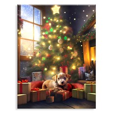 엔픽아트 캔버스형 보석십자수 DIY 세트 40 x 50 cm, MK121 크리스마스 트리 강아지, 1세트
