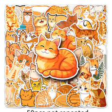 특별한 상점 방수 pvc 스티커 노트북 캐리어 다이어리 꾸미기 50종 세트, 오렌지 캣, 1세트