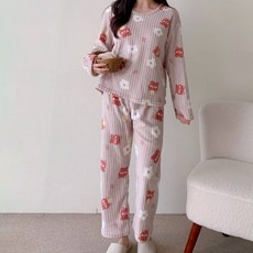 Moon Lit 女款舒適小熊睡眠睡衣上下兩件組