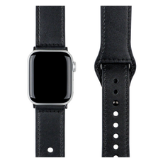MOHARLAB Apple Watch 相容鈕扣皮革錶帶 38 / 40 / 41 / 42 mm, Black, 1個
