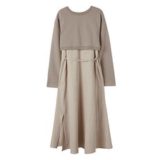 랩 여성용 크롭 맨투맨 + 플레어 원피스 세트 AQ4EXA60