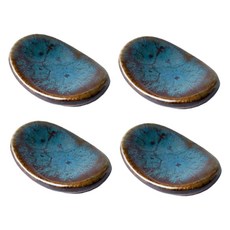 달콤밍 도자기 세라믹 수저 받침 홀더, 브라운 블루, 4개