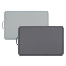 SiliconStory 韓國製鉑金矽膠雙面砧板2件組 中, 1套, 藍灰色 + 炭灰色