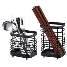 프렌치마르스 스텐드 스테인레스 수저통 2종 세트 FM035, 블랙, 1세트