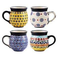 PAWIE Jalipie 甕形馬克杯 4件組 禮物包裝組, 1套, 黃色 + 白色 + 海軍藍 + 混色