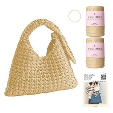 Yarna 素面皮革 2片 + 開口式彩色O型環 夾扣式 大號 象牙白 + 印刷圖案 DIY材料包, 1套, 3 米色