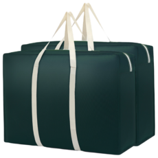 위드웨일 대용량 캠핑 수납 정리 부직포 이불 가방, 그린 + 아이보리(끈), 2개