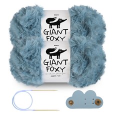 니뜨 자이언트폭시 100g 뜨개실 x 2p + 줄바늘 8mm + 케이블홀더 세트, 1세트, 33 데님블루
