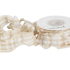 GILGRI 格紋褶皺禮物包裝緞帶, 1個, 02 米色, 9m