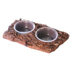 Lanboer 爬蟲類雙格木紋食盆 FREE, 木質, 1個