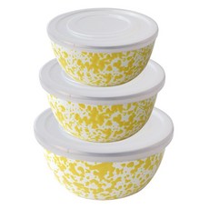 HAKOYA 大理石紋琺瑯迷你攪拌碗 黃色, 1套, 攪拌碗3件組