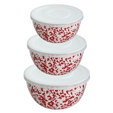 HAKOYA 大理石紋琺瑯迷你攪拌碗3件組 紅色, 1套, 攪拌碗3件組